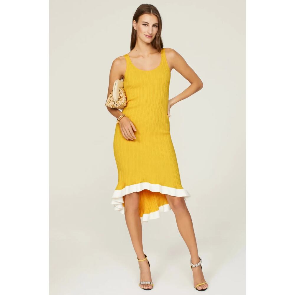 Esteban Cortazar Yellow Knit Ribbed Tank MIDI Dress Women’s Size S
